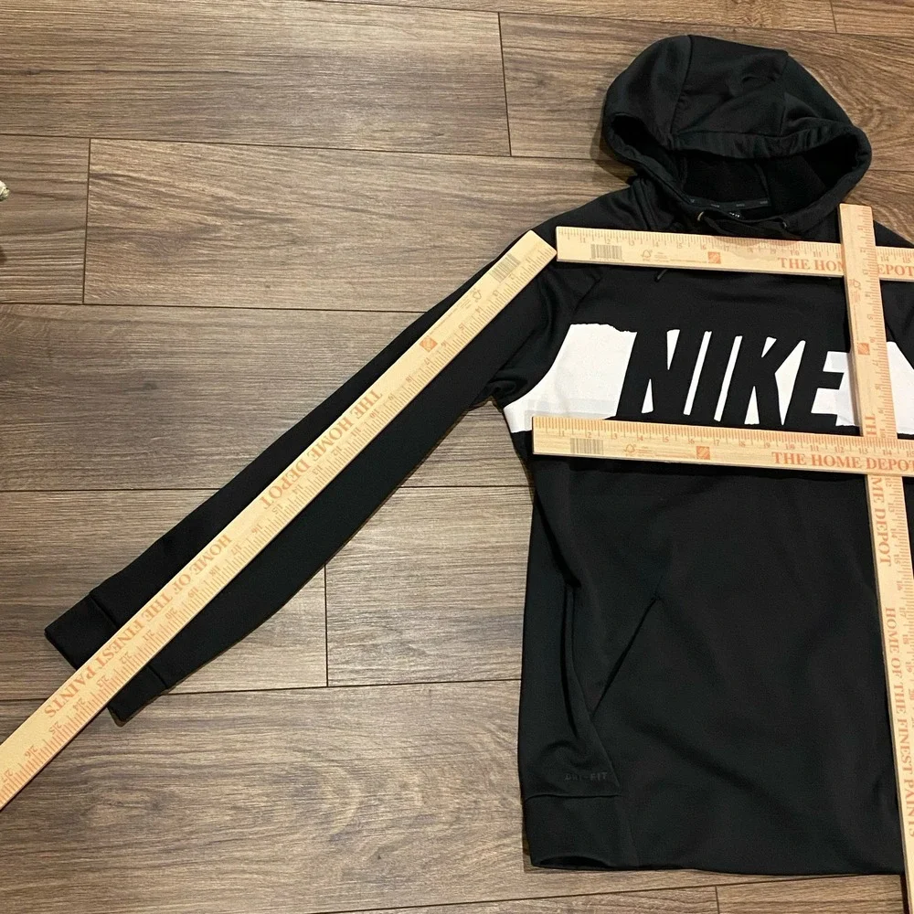 Nike Hoodie White On‎ Black Dri Fit Pullover Sweatshirt Nike Spell Out Sz Small